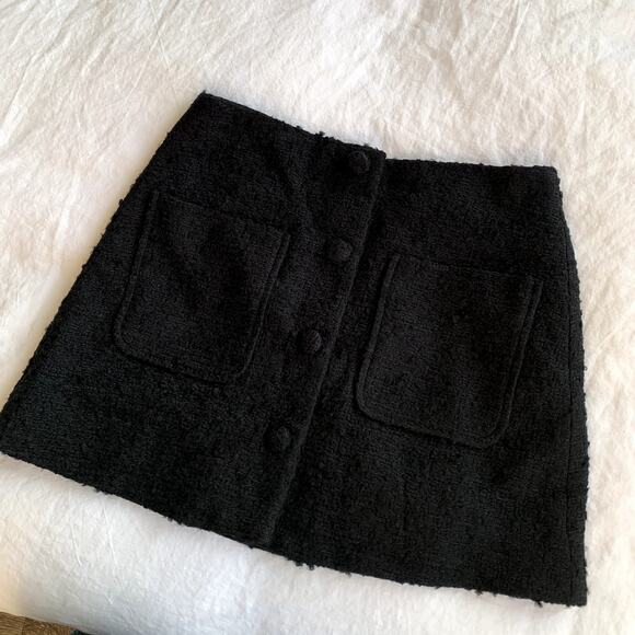 Doen Elina Tweed Boucle Button Pocket High Waist A Line Mini Skirt Black - Picture 10 of 15